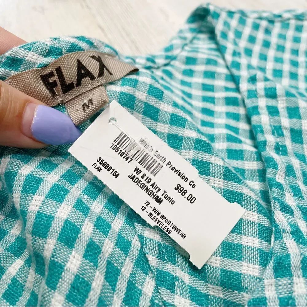 FLAX Airy Tunic in Jade Gingham - Picture 2 of 3